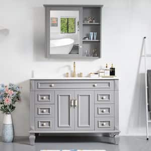48 in. W x 22 in. D x 35 in. H Single Sink Freestanding Bathroom Vanity Medicine Cabinet in Grey with White Quartz Top