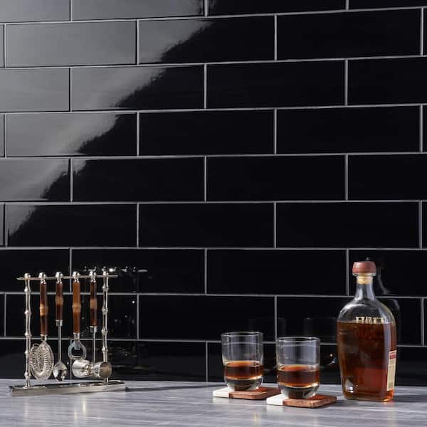 Remington Black 3.93 in. x 11.81 in. Polished Porcelain Wall Tile (13.55 sq. ft./Case)