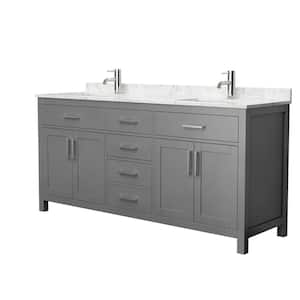Beckett 72 in. W x 22 in. D Double Bath Vanity in Dark Gray with Cultured Marble Vanity Top in Carrara with White Basins