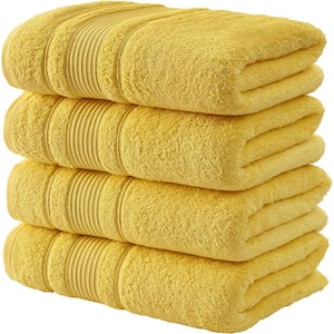 4-Piece Set Premium Quality Bath Towels for Bathroom, Quick Dry Soft and Absorbent 100% Cotton, Yellow