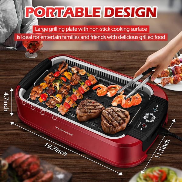 Xppliance 200 Sq. in. Red Stainless Steel Smokless Indoor Grill with Removable Plates