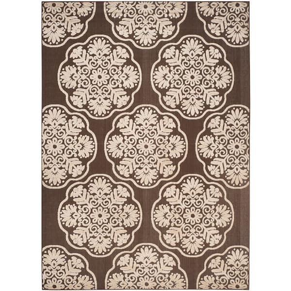SAFAVIEH Cottage Brown/Beige 8 ft. x 11 ft. Floral Indoor/Outdoor Area Rug