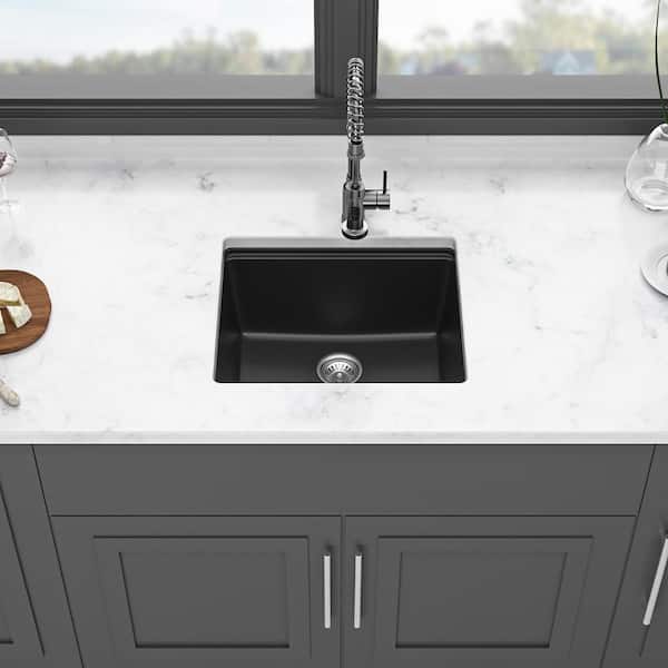 Unbranded - 21 in. Undermount Single Bowl Quartz Black Kitchen Sink with Workstation