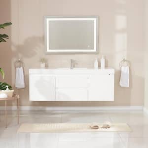 Annecy 60 in. W x 18.5 in. D x 20 in. H Bathroom Wall Hung LED Vanity in White w/ Single Basin Vanity Top in White Resin