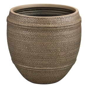 14.6 in. 32 Qt. Lavender Brown Resin Woven Textured Indoor Outdoor Planter with Drainage Holes (14.6 in. D x 14 in. H)