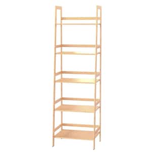 20.47 in. Wide Oak Bookcase Ladder Shelf 5 Tier White Bookshelf Modern Open Bookcase