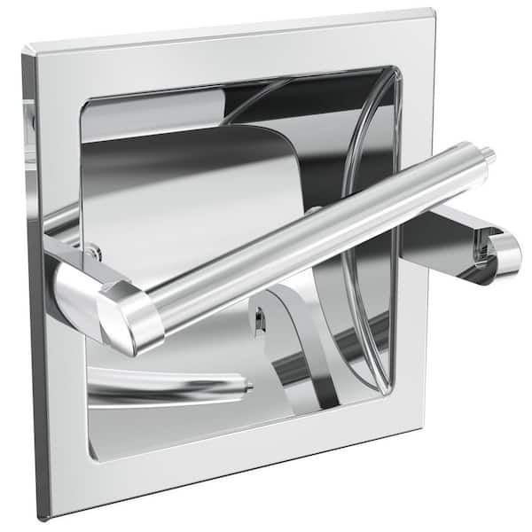 Wudkey Wall-Mount Recessed Toilet Paper Holder in Chrome, Stainless Steel Pivoting in Wall Toilet Paper Holder