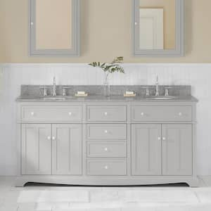 Fremont 72 in. Double Sink Freestanding Grey Bath Vanity with Grey Granite Top (Assembled)