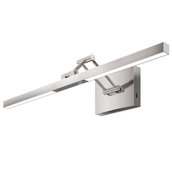 24 in. 1-Light Brushed Nickel Bathroom 3CCT Modern LED Vanity Light Fixture with 360° Rotatable Head and Swing Arm
