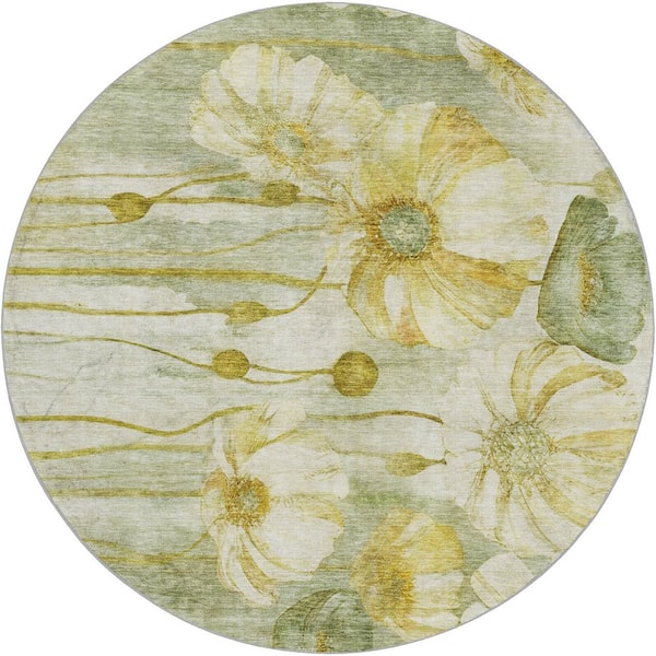 Dream Shag Premium Machine Washable Abstract ADS712 Sage 8 ft. x 8 ft. Round Rug