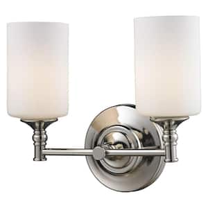 Lawrence 13 in. 2-Light Chrome and Matte Opal Incandescent Bath Vanity Light