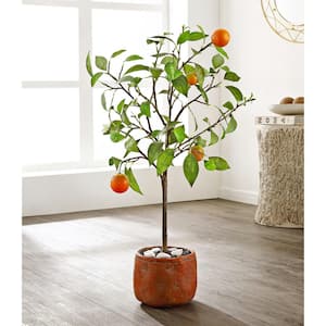 Artificial Orange Tree 33.1 in. Brick-Red Cement Pot