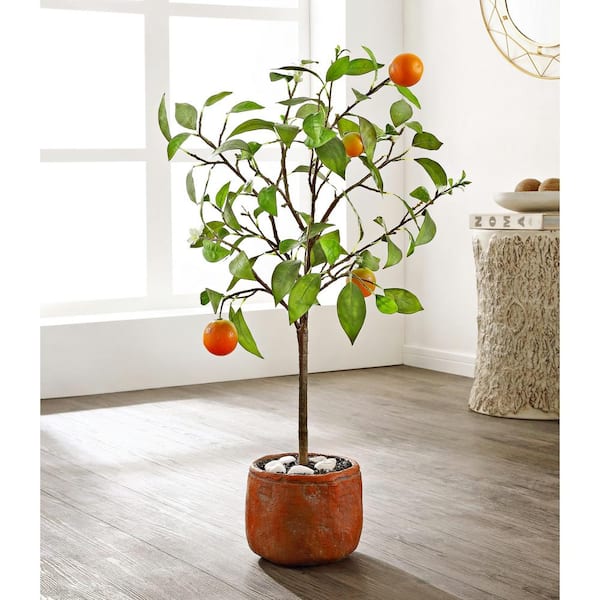 SAFAVIEH Artificial Orange Tree 33.1 in. Brick-Red Cement Pot