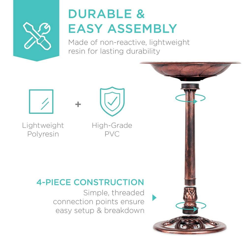 Apricot Antique Finish PVC Pedestal Bird Bath with Fleur-de-Lis Accents