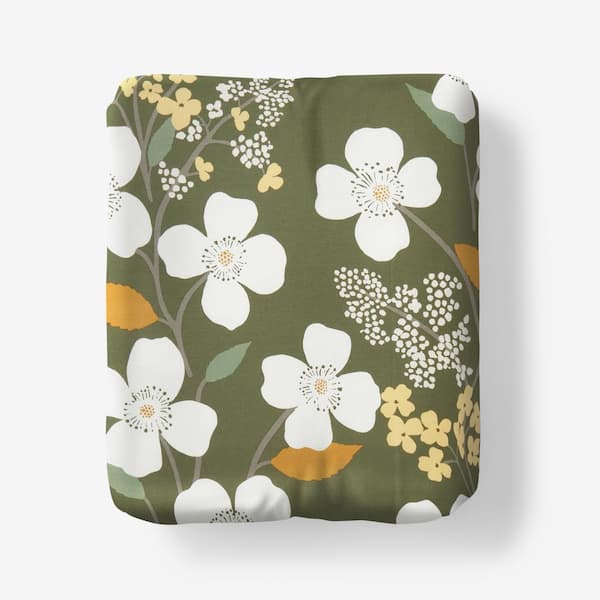 The Company Store Company Cotton Adley Floral Olive Cotton Percale Twin XL Fitted Sheet