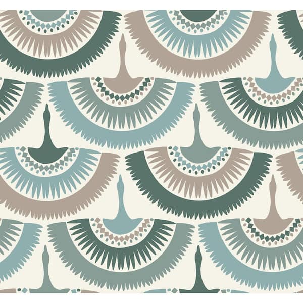York Wallcoverings 60.75 sq.ft. Green Feather and Fringe Wallpaper