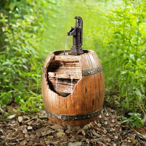 Outdoor Vintage Pump and Barrel Waterfall Fountain