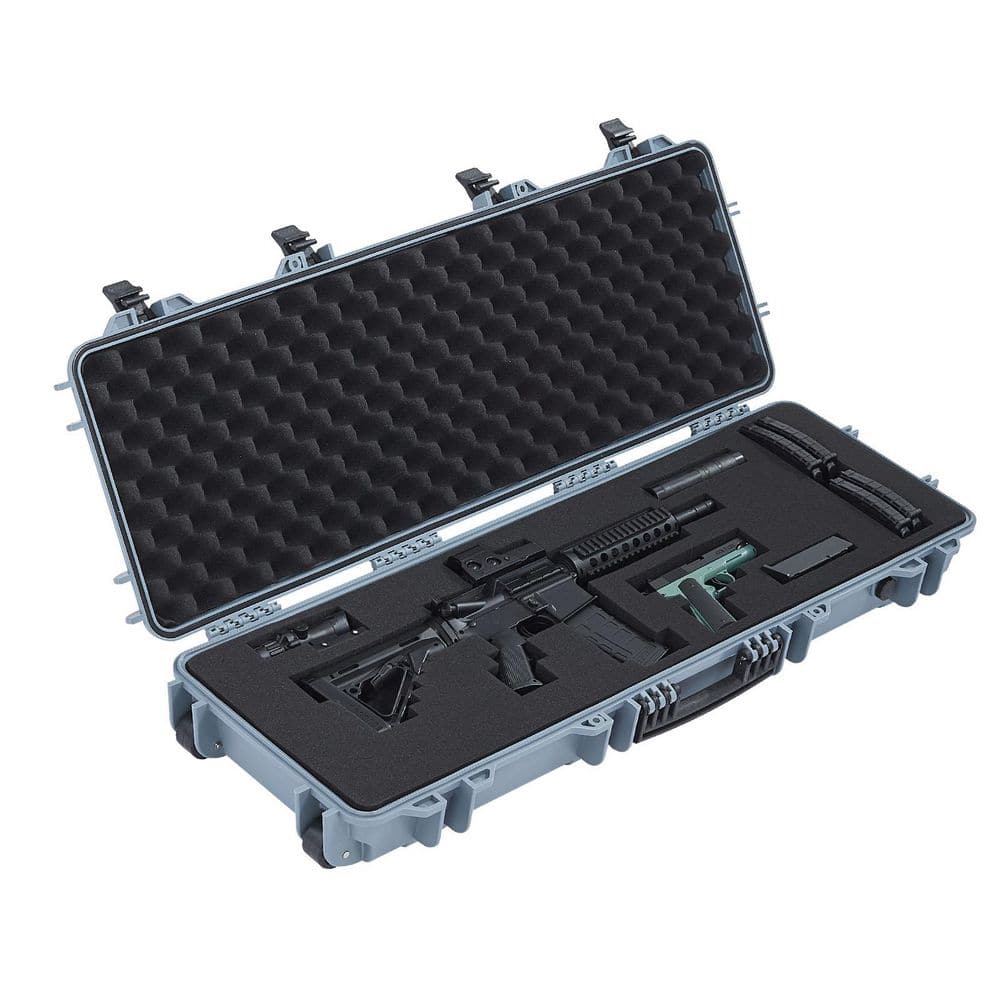SKYSHALO Hard Rifle Case, Grey, Lockable Rifle Case with Pre-cut