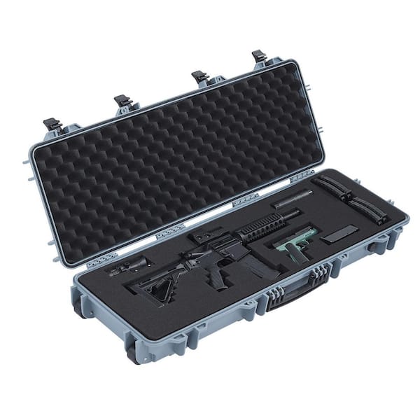 Hard Rifle Case, Grey, Lockable Rifle Case with Pre-cut Foams, 40 in. Gun Storage with Wheels, IP67 Waterproof