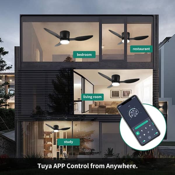 Hug 42-Inch 3-Blade Flush Mount Ceiling Fan With Dimmable LED Light - Matte Black Indoor/Outdoor Fan With Adjustable CCT