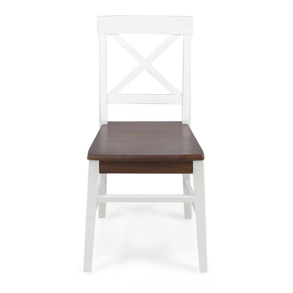 White and Walnut Cross Back Farmhouse Dining Chairs