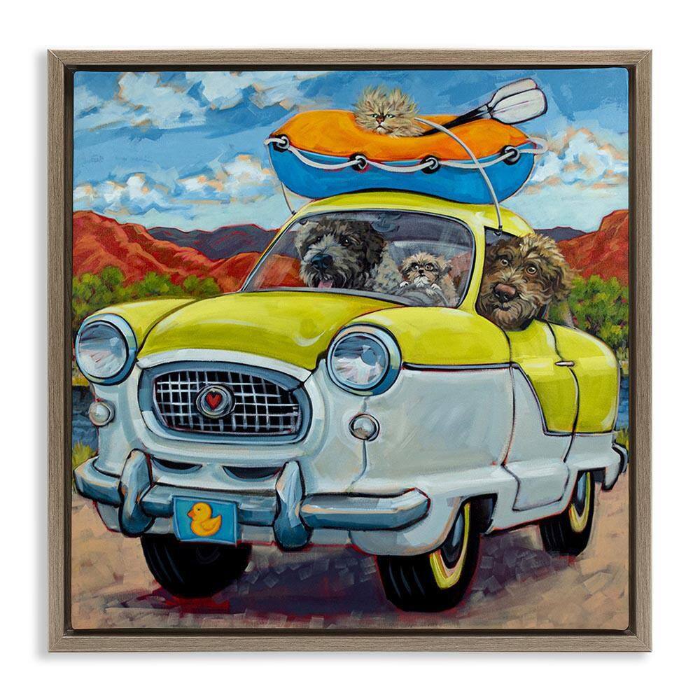 Vacation Dogs in Car by CR Townsend Brown Floater Frame Graphic Art Print Animal 18 in. x 18 in. price history on PriceWatchPro