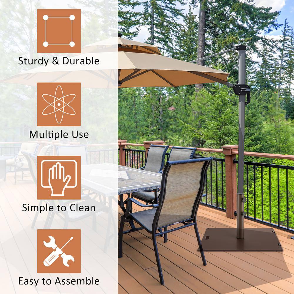 Brown Steel Square Patio Umbrella Base with Wheels and Handle