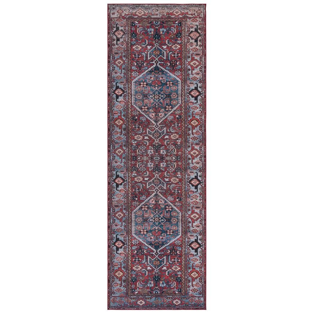 SAFAVIEH Tuscon Rust/Blue 3 ft. x 8 ft. Machine Washable Medallion Runner Rug TSN126P28 The