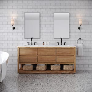 Oakman 72 in. W x 22 in. D x 34.3 in. H Double Sink Bath Vanity in Wood with White Marble Top White Basin and Faucet