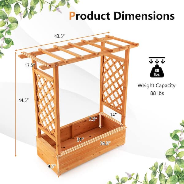 Wooden Raised Garden Bed Planter Box with Side and Top Trellis for Vine Climbing Plants
