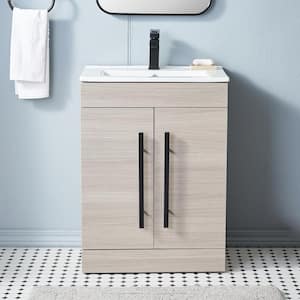 24 in. W x 16 in. D x 32 in. H Freestanding Bath Vanity in Light Gray with White Ceramic Top