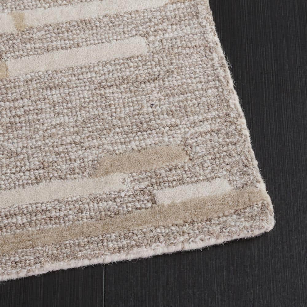 Natural Beige 3x5 Wool Hand-Tufted Striped Area Rug