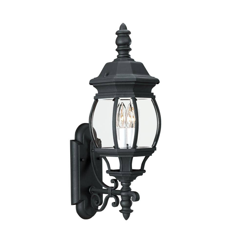 Generation Lighting Wynfield 2-Light Black Outdoor 23.5 in. Wall Lantern Sconce with Dimmable Candelabra LED Bulb