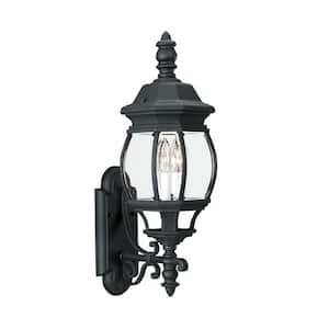 Wynfield 2-Light Black Outdoor 23.5 in. Wall Lantern Sconce with Dimmable Candelabra LED Bulb