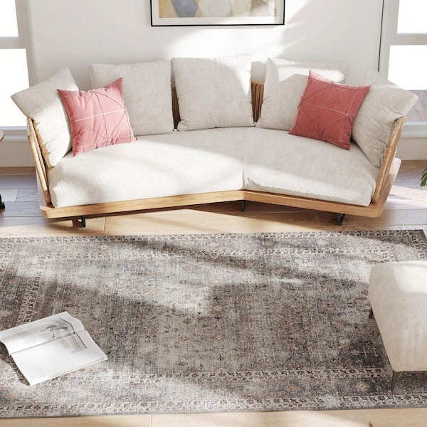 Area Rug 5 ft. x 7 ft. Machine Washable Rug, Traditional Cover Rug for Living Room, Bedroom, Dining Room, Dark Mix-Brown