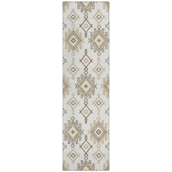 Chantille Machine Washable Indoor/Outdoor Abstract ACN3042 Ivory 2 ft. x 7 ft. Runner Rug
