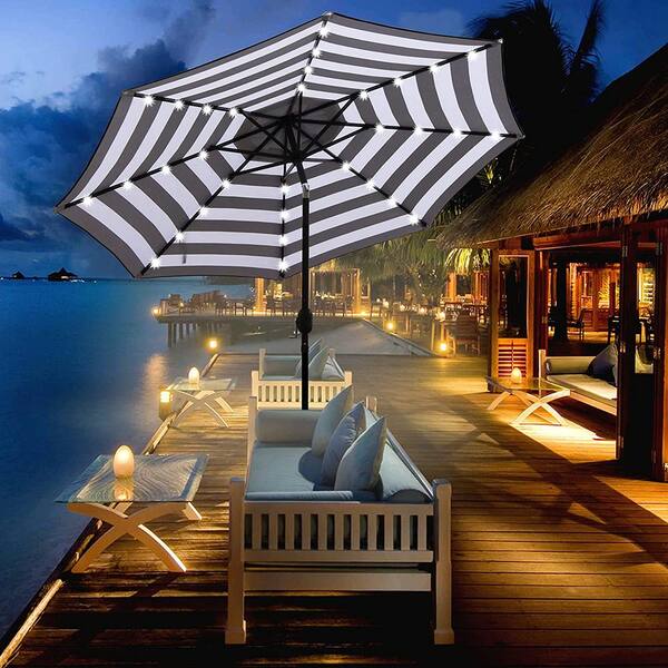 その他 Solar Umbrella, Patio Umbrellas, Market Table Parasol, with LED Lighting, Outdoor Sunbrella with Tilt and Crank, Suitable for 9 ft. Solar Umbrella 32 LED Lighting Patio Umbrella Table