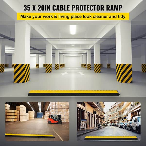 5-Channel 1 Pack Cable Protector Rubber, 0 in. x 3 ft., Black/Yellow, Non-Metallic, Rubber Conduit, 18000 lbs.