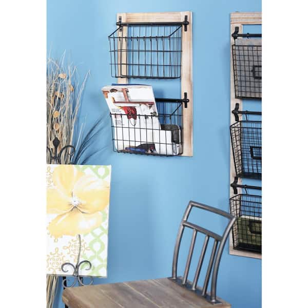 Litton Lane Black Wall Mounted Magazine Rack Holder with Suspended Baskets