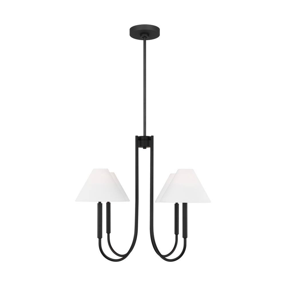 Midnight Black 5-Light Chandelier with White Linen Shades