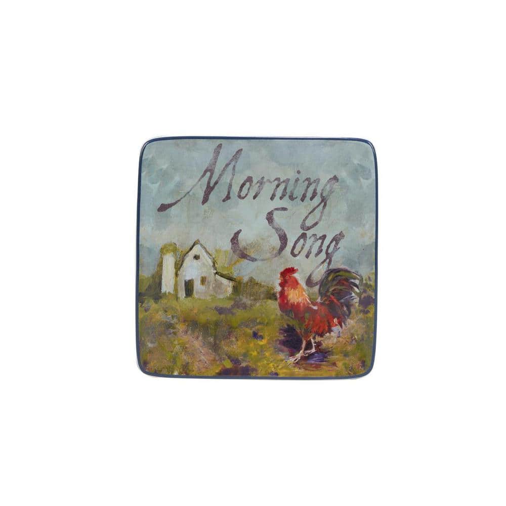 Rooster Meadow Ceramic Square Appetizer Plates Set of 4