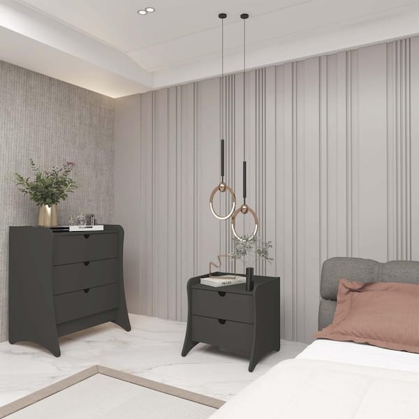Manhattan Comfort Coney Mid-Century Modern Grey 3-Drawer 27.55 in. W Dresser and 2-Drawer 19.68 in. W Nightstand Set (2-Piece)