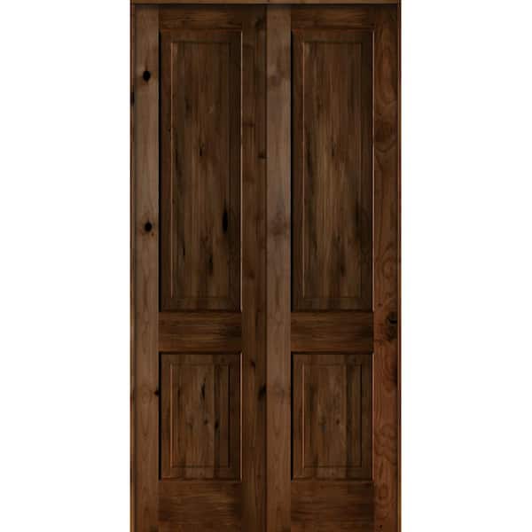 Krosswood Doors 48 in. x 96 in. Rustic Knotty Alder 2-Panel Universal/Reversible Provincial Stain Wood Double Prehung Interior Door