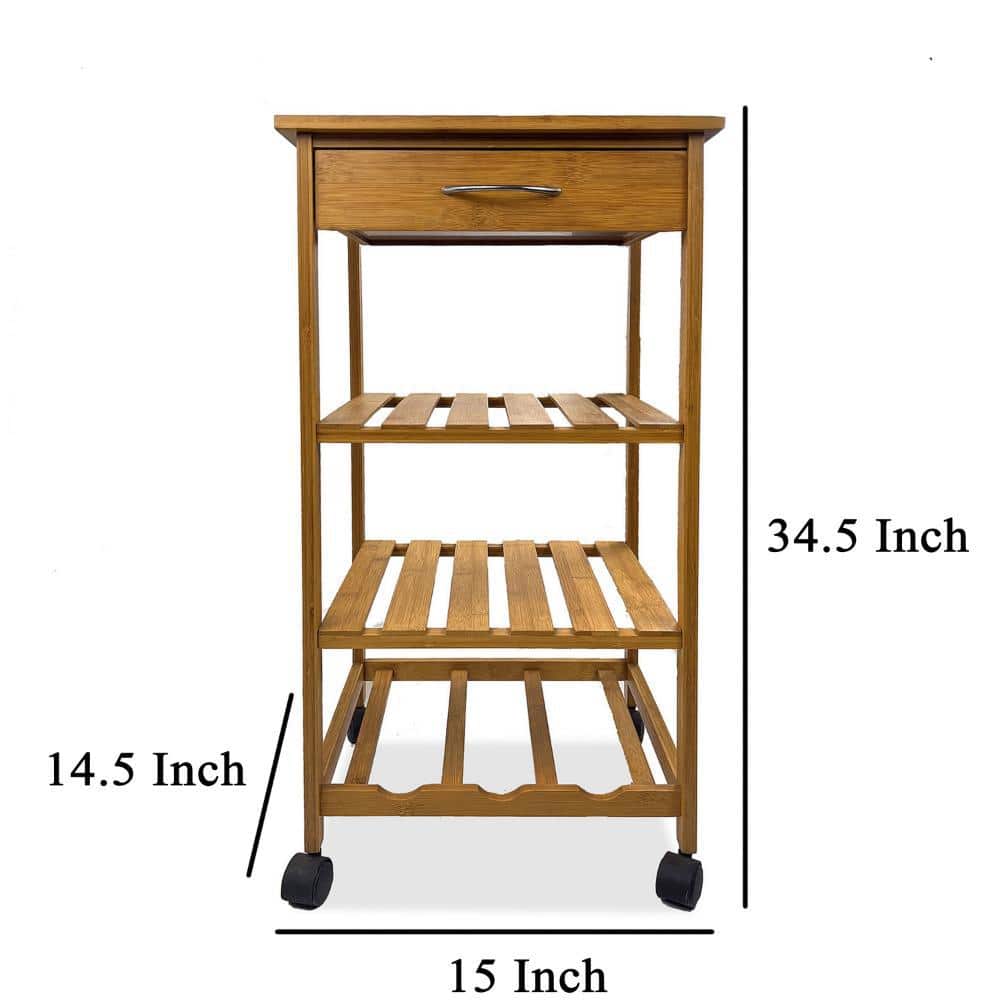 Harry Brown Bamboo Kitchen Bar Cart with Drawer and Shelves