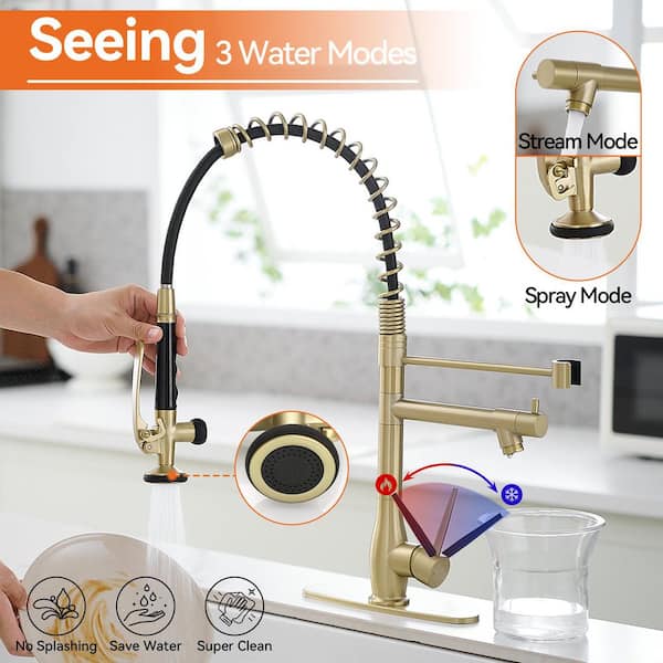 Commercial Pull Down Kitchen Sink Faucet With Sprayer Modern Kitchen Faucet Single Handle Brass Taps Brushed Gold