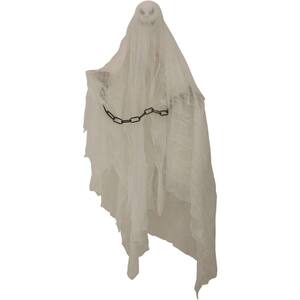 32 in. Battery Operated Animatronic Hanging Ghost with Red LED Eyes Halloween Prop