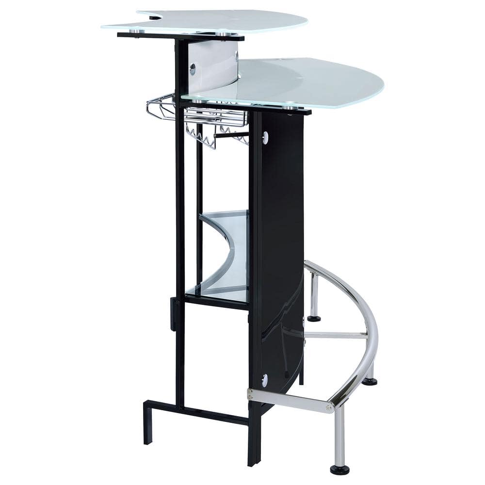Contemporary Black and Chrome Bar Table with Glass Tops
