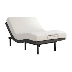 Off White and Black Metal Frame Twin Platform Bed with Upholstered Cushioning