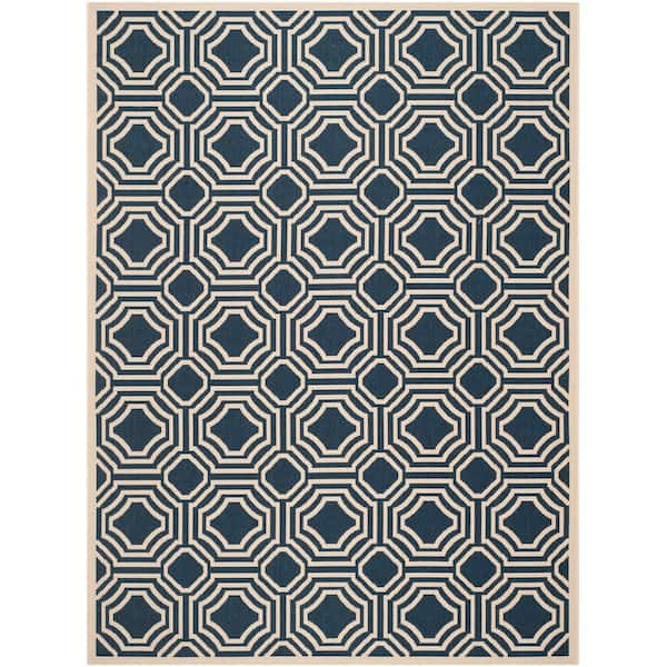 SAFAVIEH Courtyard Navy/Beige 9 ft. x 12 ft. Border Indoor/Outdoor Patio  Area Rug