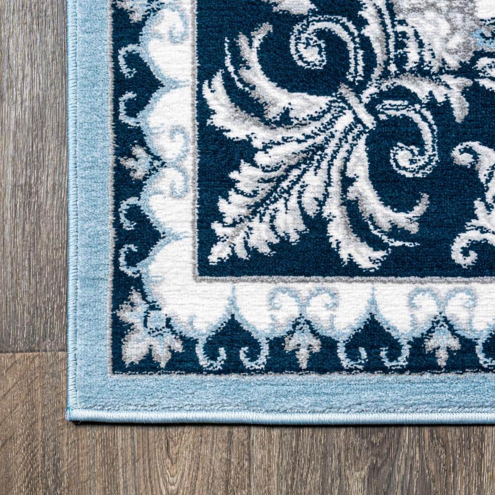 Blue and Navy Synthetic French Border 8' x 10' Area Rug